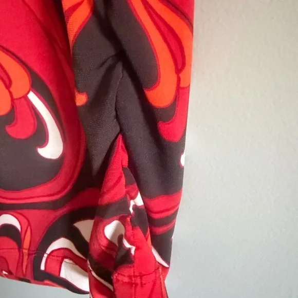 Chico's retro Red/Orange Patterned 3/4 sleeve Blouse ruched waist size 3 (XL) - Picture 7 of 8